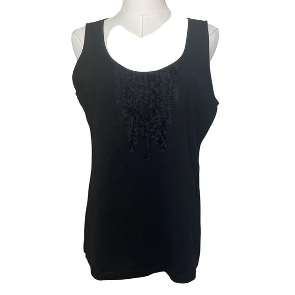 Eileen Fisher Black Tank Top W/ Ruffle Size Medium - Picture 1 of 6